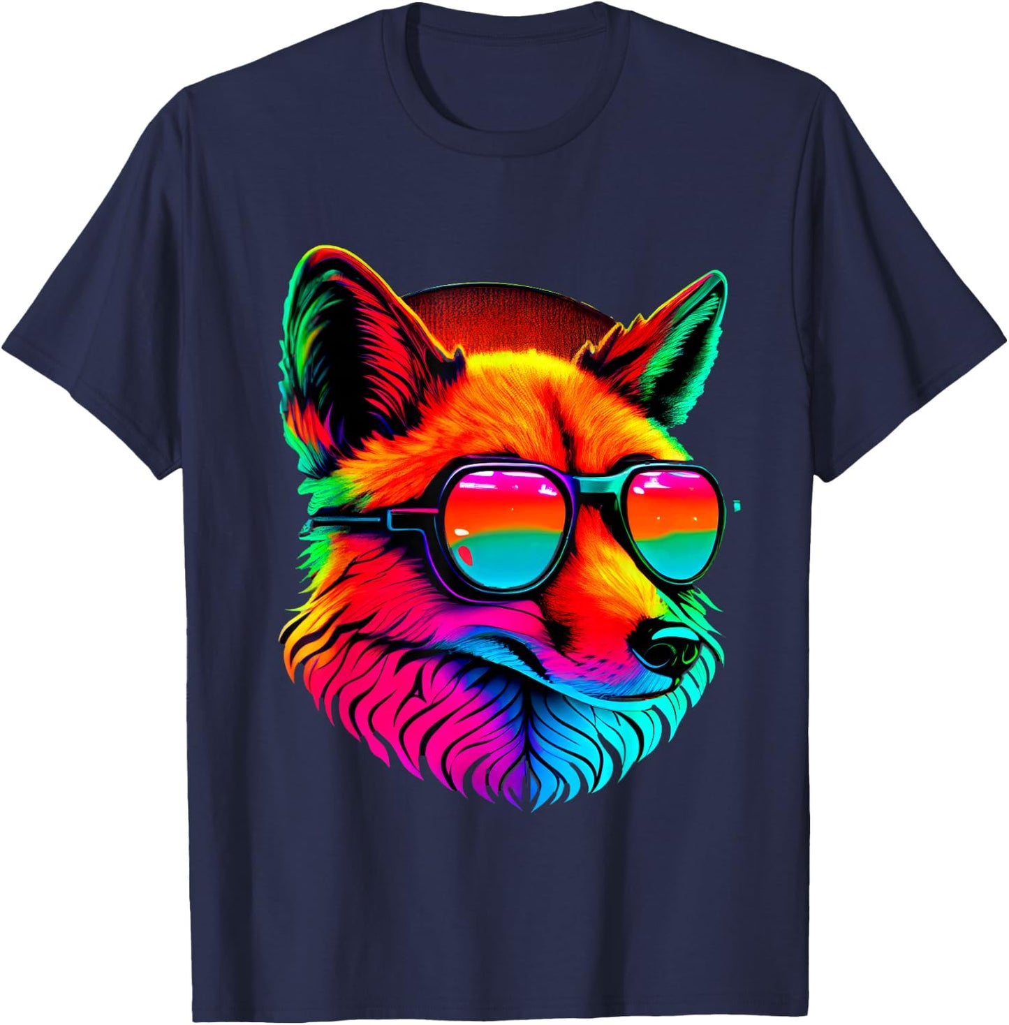 Cool Retro Art Fox In Sunglasses Colors T-Shirt - T-Shirt | Navy