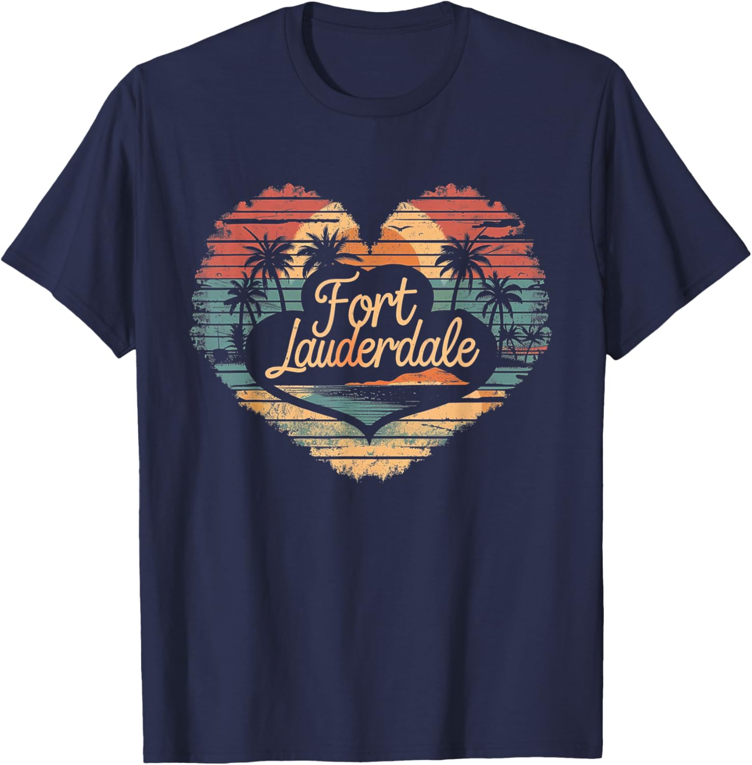 Ft. Fort Lauderdale - Heart Vintage Love Women Kids Retro T-Shirt - T-Shirt | Navy