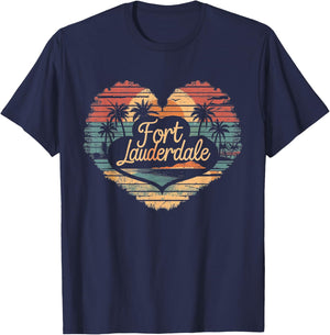 Ft. Fort Lauderdale - Heart Vintage Love Women Kids Retro T-Shirt - T-Shirt | Navy