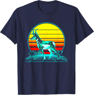Retro Pronghorn Vaporwave T-Shirt - T-Shirt | Navy