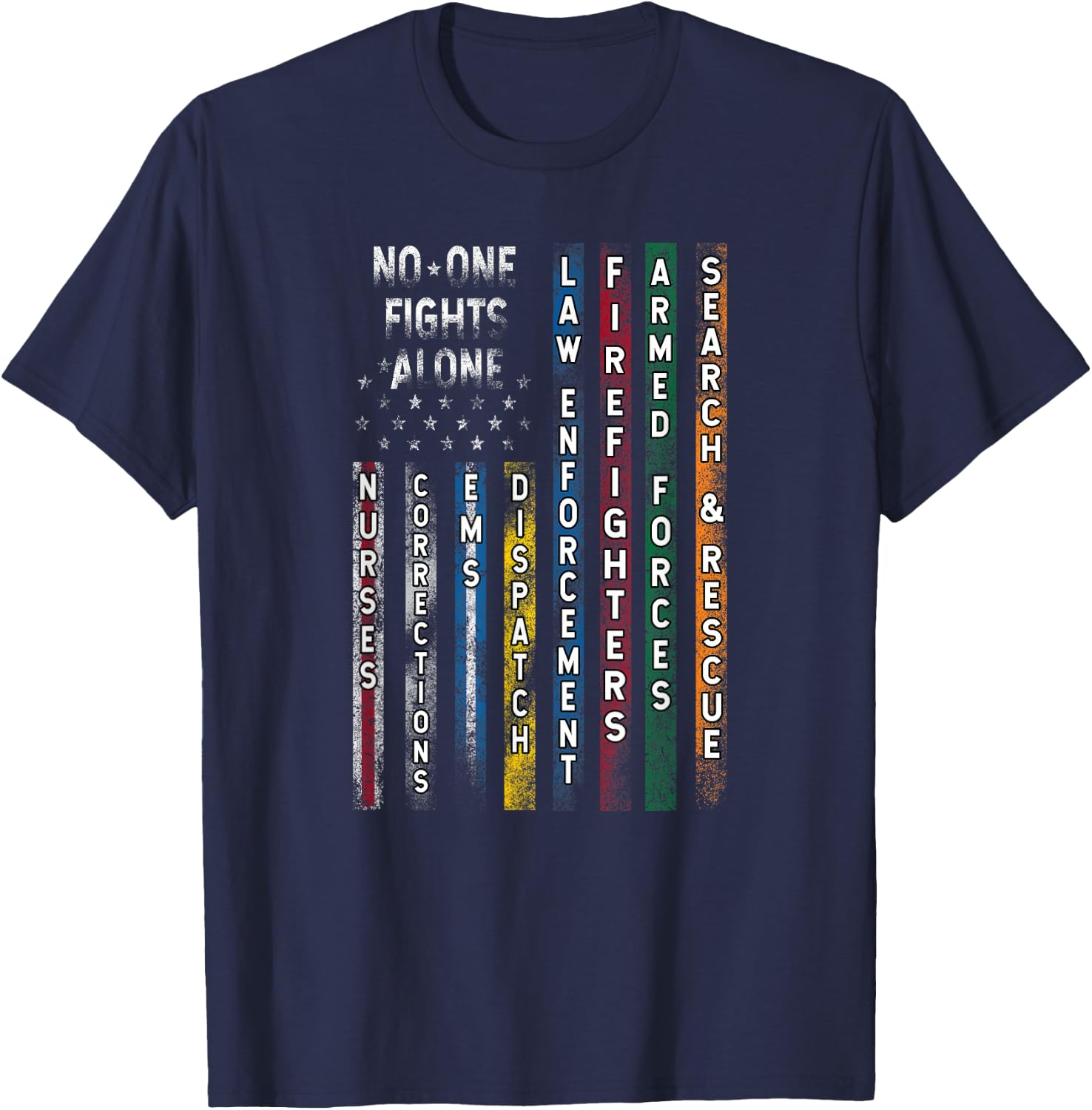 First Responders USA Flag Police Firefighter Appreciation T-Shirt - T-Shirt | Navy