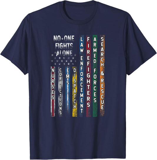 First Responders USA Flag Police Firefighter Appreciation T-Shirt - T-Shirt | Navy