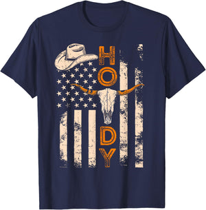 Western Country Rodeo Southern Howdy Cowboy American Flag T-Shirt - T-Shirt | Navy