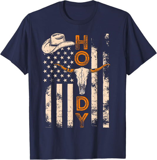 Western Country Rodeo Southern Howdy Cowboy American Flag T-Shirt - T-Shirt | Navy