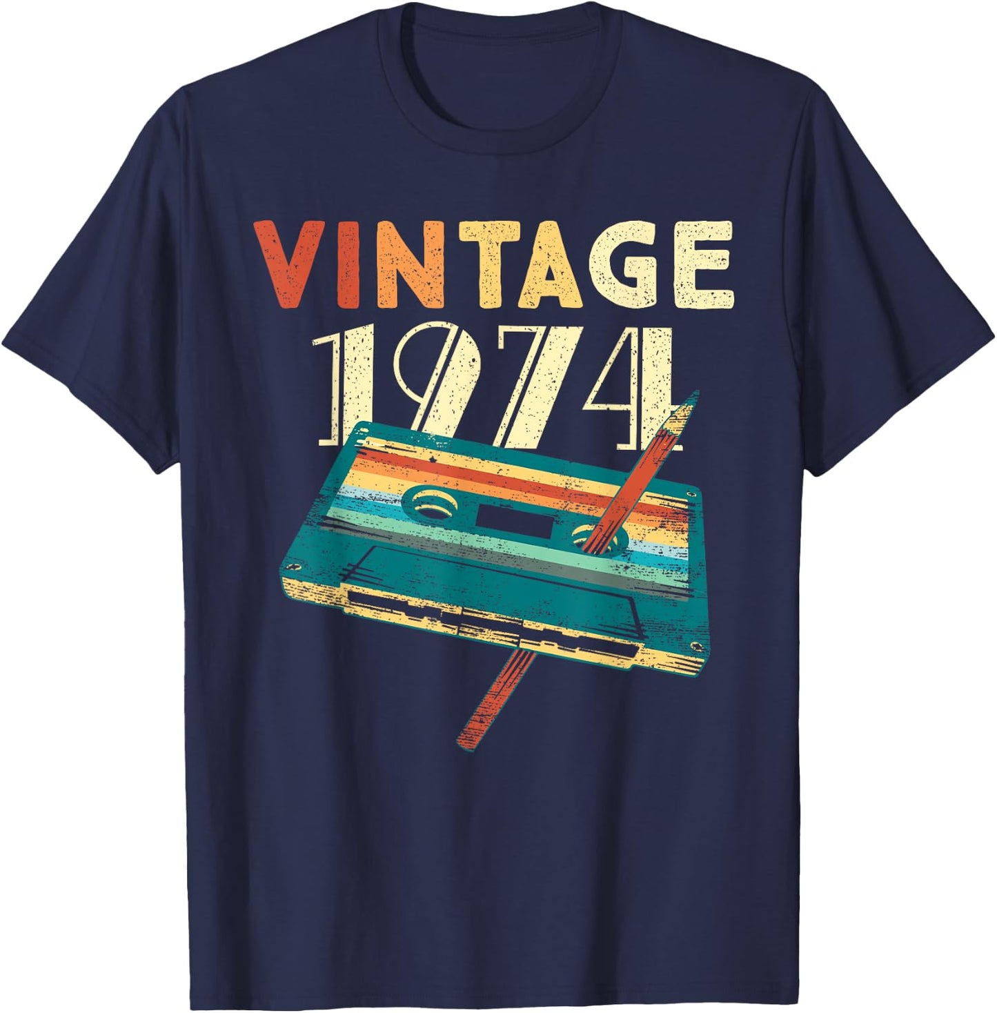 Vintage 1974 Music Cassette 51st Birthday Gifts 51 Years Old T-Shirt - T-Shirt | Navy