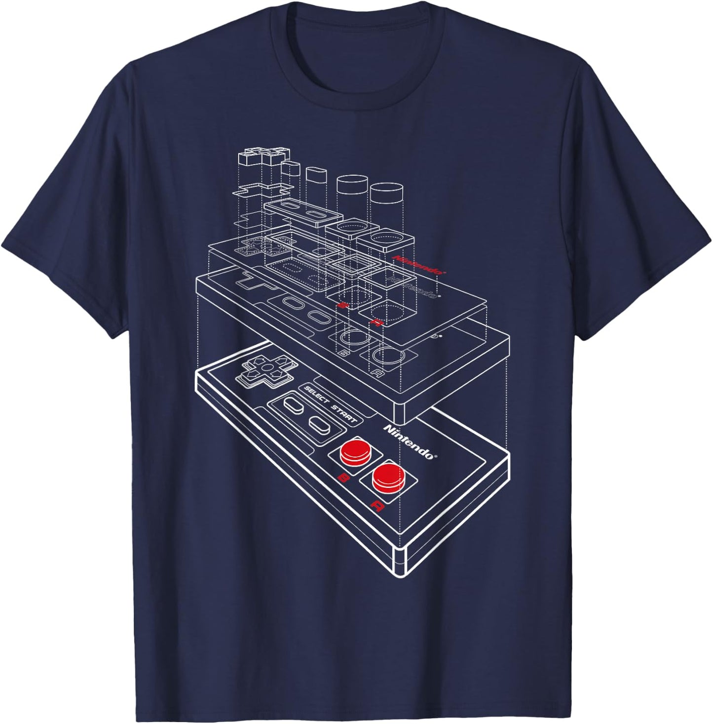 Nintendo NES Controller Exploded Schematic Graphic T-Shirt - T-Shirt | Navy