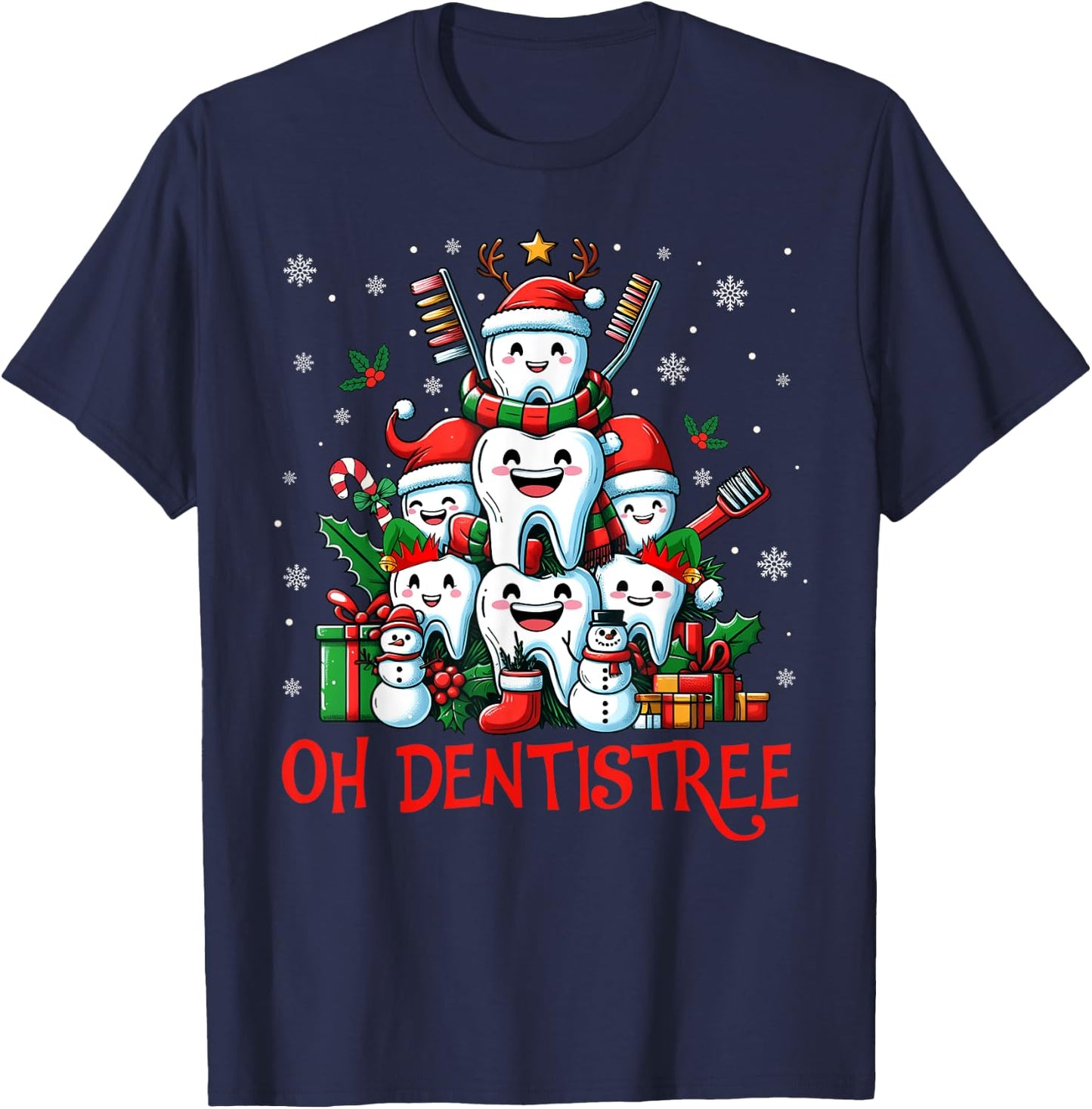 Funny Christmas Dentist Tree Dental Oh Dentistree Tooth Tree T-Shirt - T-Shirt | Navy