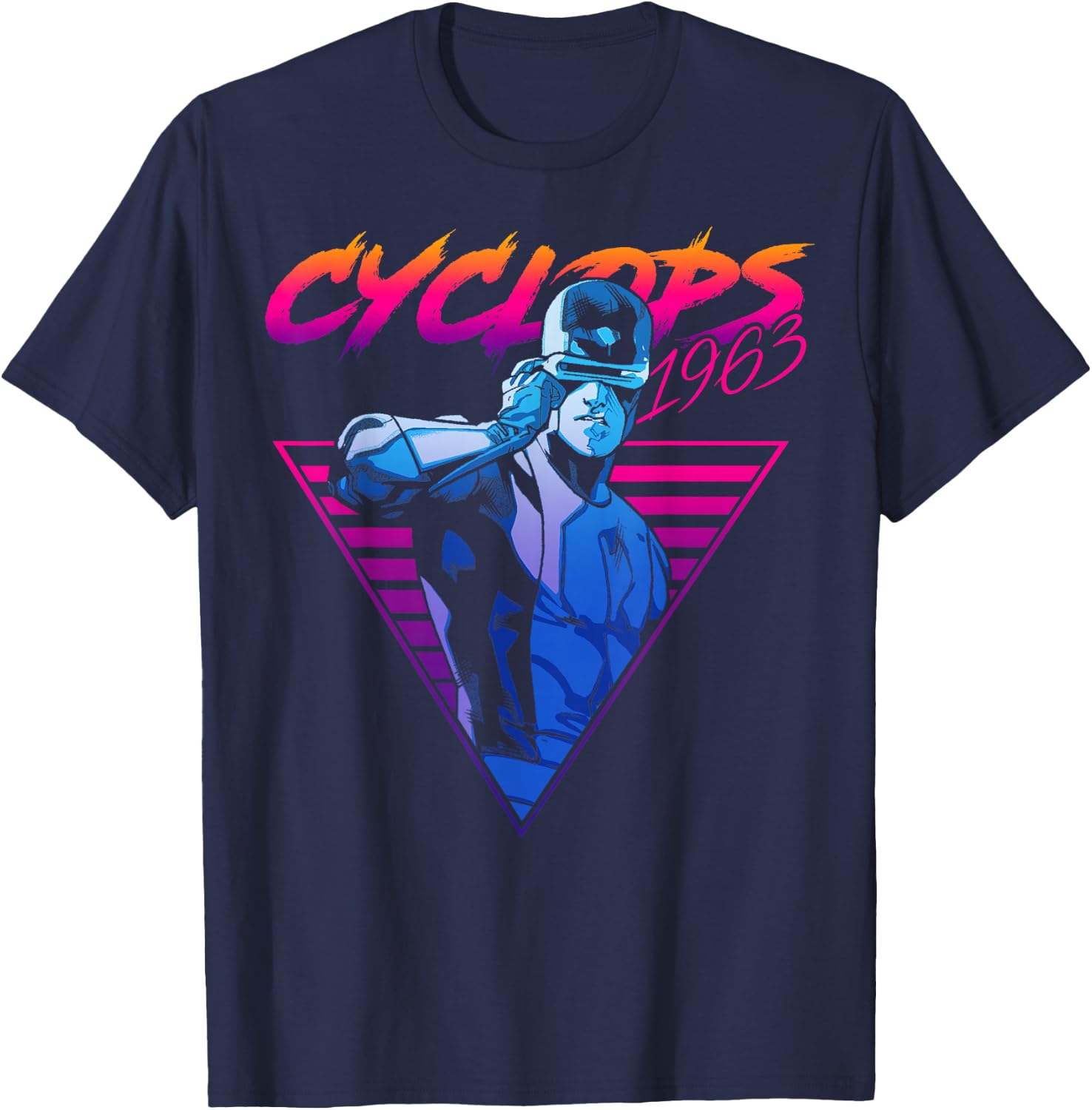 Marvel X-Men Cyclops Retro Neon Triangle Graphic T-Shirt - T-Shirt | Navy