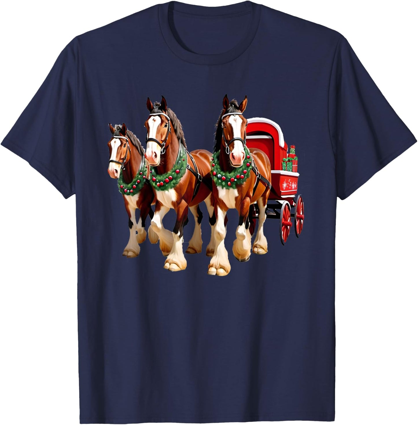 X-Mas Equestrian Farm -Adult Christmas Animal Print , Black, Small, Short Sleeve, Classic Fit, , Pull On, 1 Count T-Shirt - T-Shirt | Navy