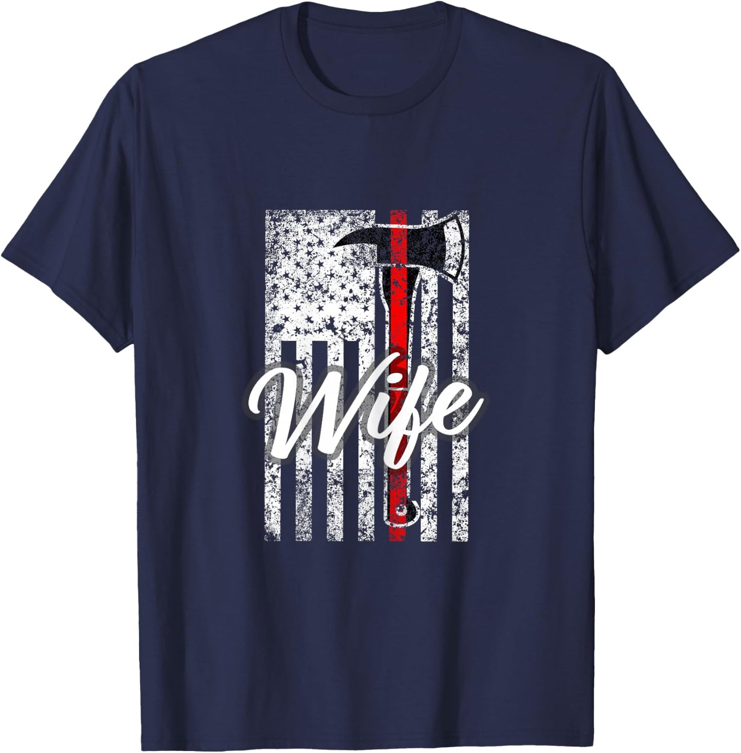 Firefighter Wife Gift Fire Wife Spouse Support Thin Red T-Shirt - T-Shirt | Navy