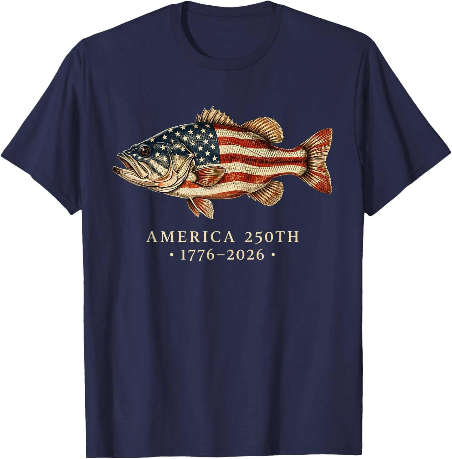 USA 250th 1776 2026 Patriotic Bass Fishing T-Shirt - T-Shirt | Navy