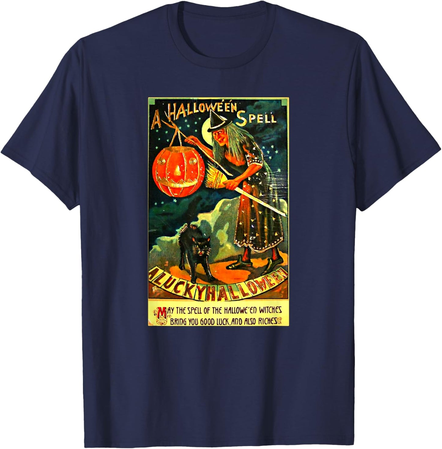 Vintage Halloween Spell Witch Monster Halloween Party T-Shirt - T-Shirt | Navy