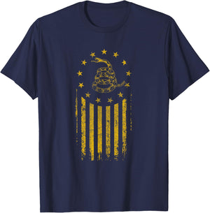 Gadsden Flag Snake - Betsy Ross Flag, 13 Colonies Vintage T-Shirt - T-Shirt | Navy