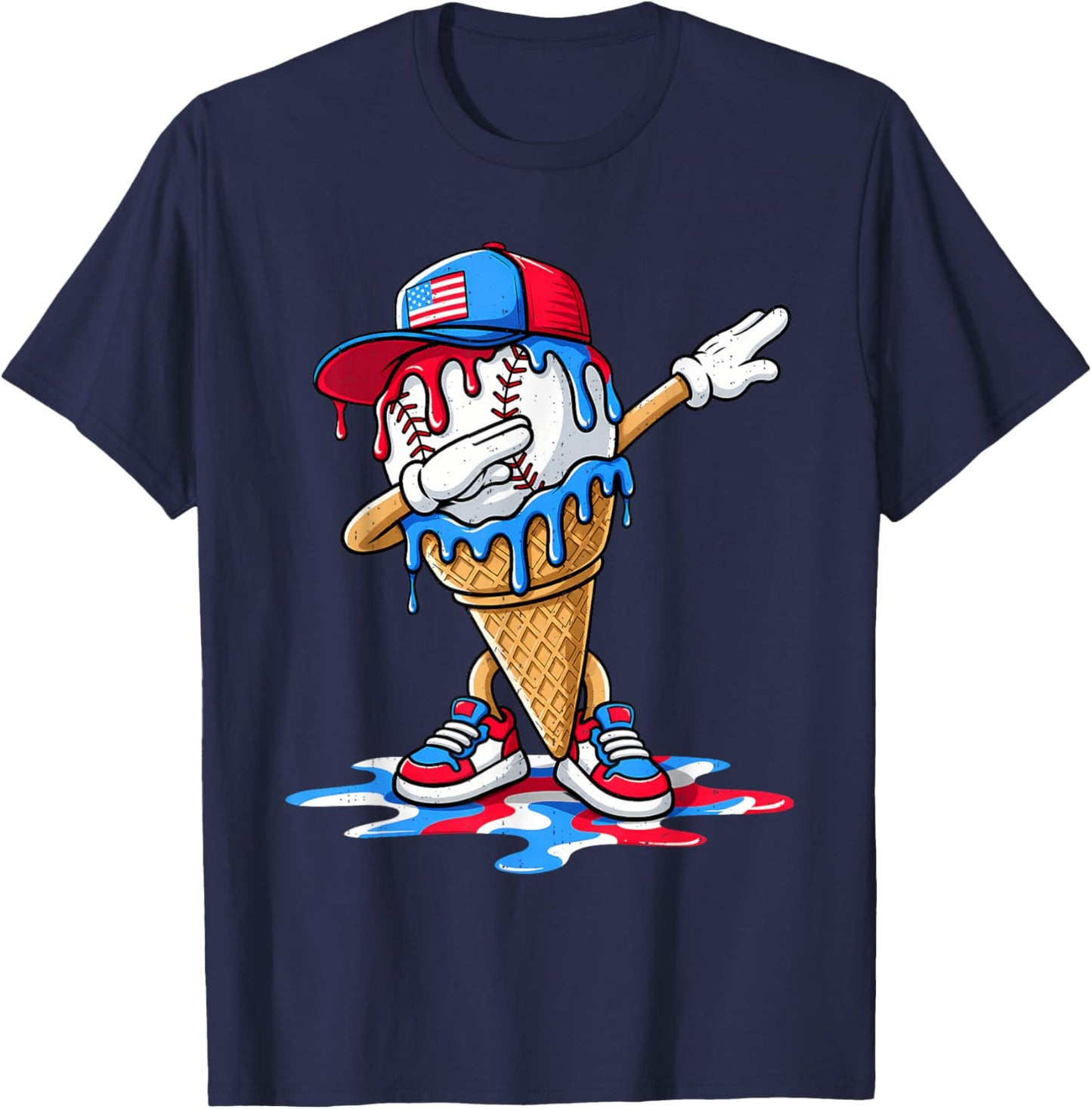 Baseball Drip American Patriotic 4th of July Boys Kids Youth T-Shirt - T-Shirt | Navy