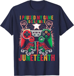 Gaming I Paused My Game to Celebrate Juneteenth Kids Boys T-Shirt - T-Shirt | Navy