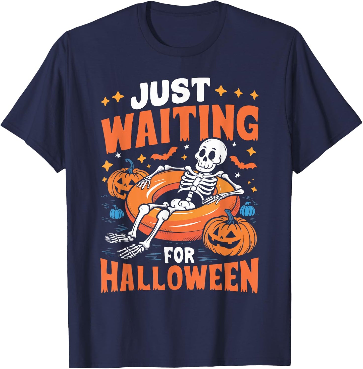 Just Waiting for Halloween Spooky Skeleton Summer Halloween T-Shirt - T-Shirt | Navy