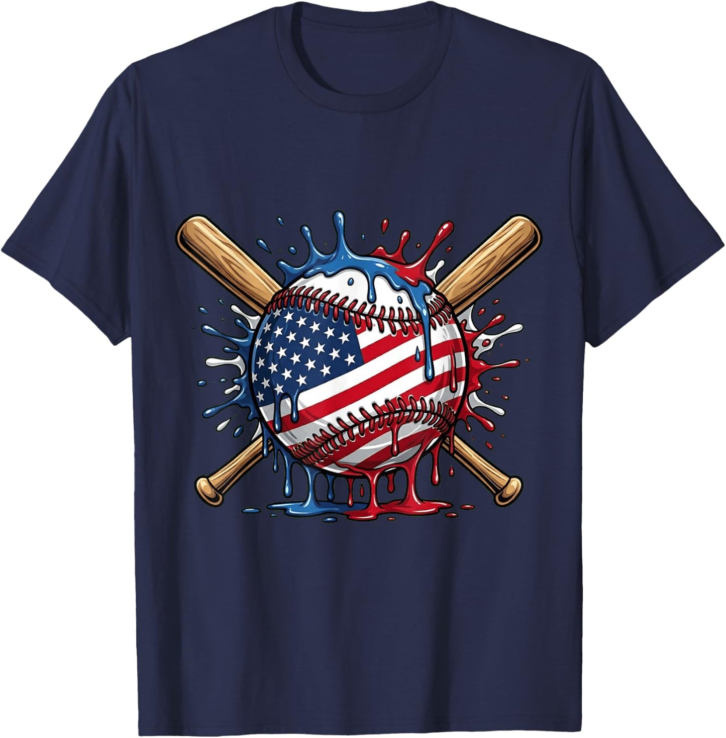 Baseball Drip American Flag Boys Kids Youth 4th of July T-Shirt - T-Shirt | Navy