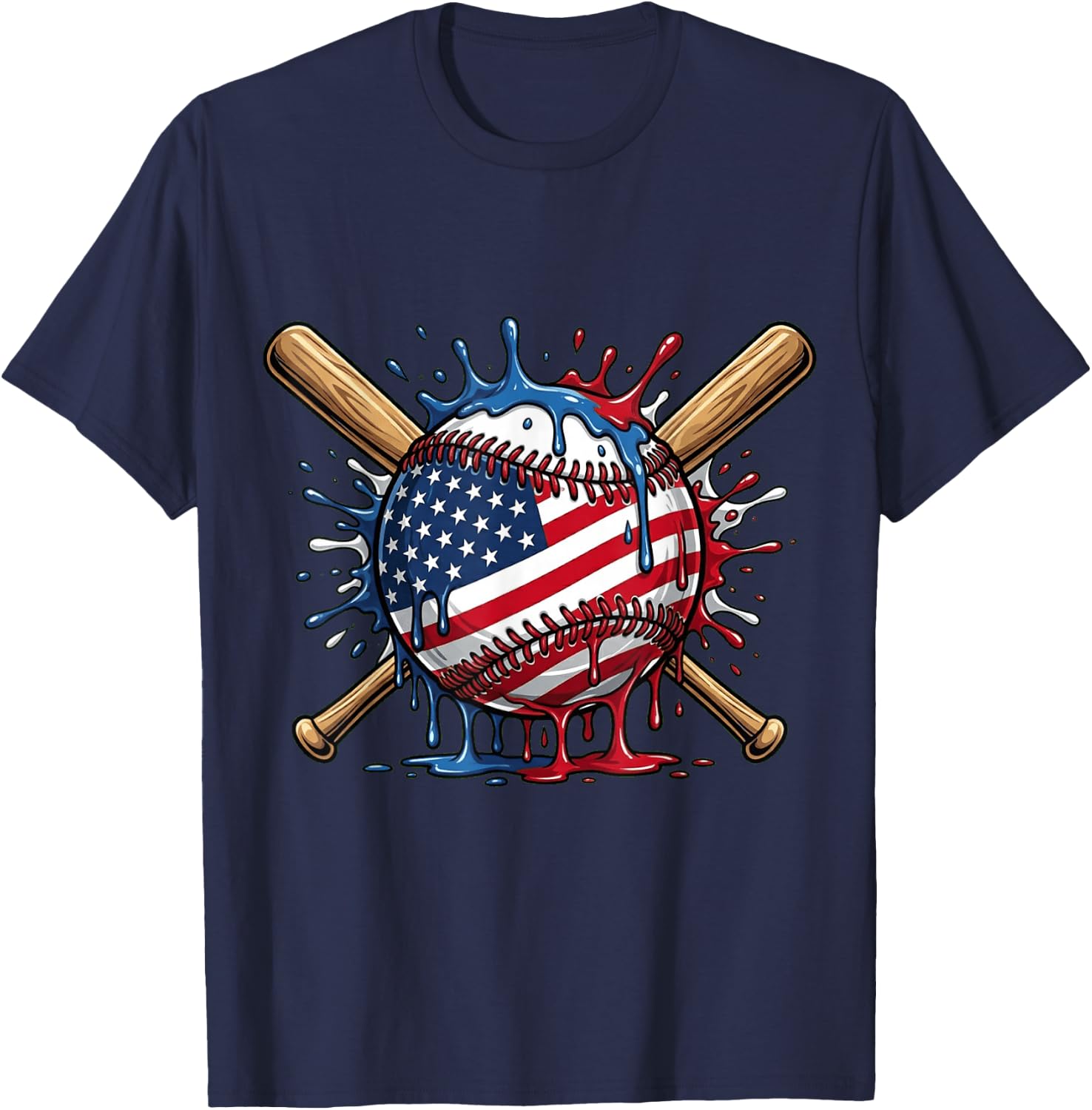 Baseball Drip American Flag Boys Kids Youth 4th of July T-Shirt - T-Shirt | Navy