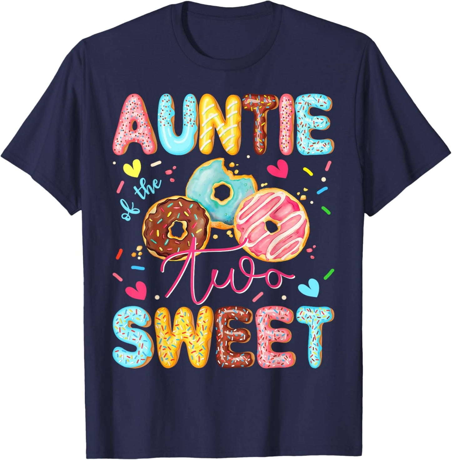 Auntie Of The Two Sweet 2Nd Birthday Girl Donut Lover T-Shirt - T-Shirt | Navy