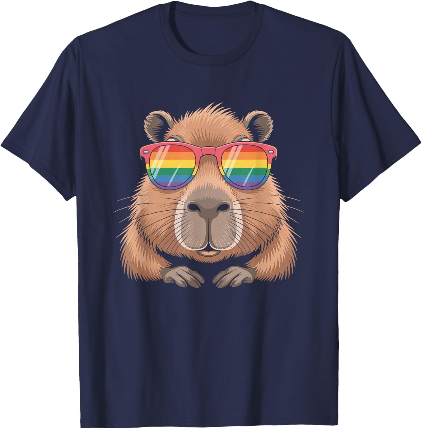 Cute Capybara Rainbow Pride Flag LGBTQ T-Shirt - T-Shirt | Navy