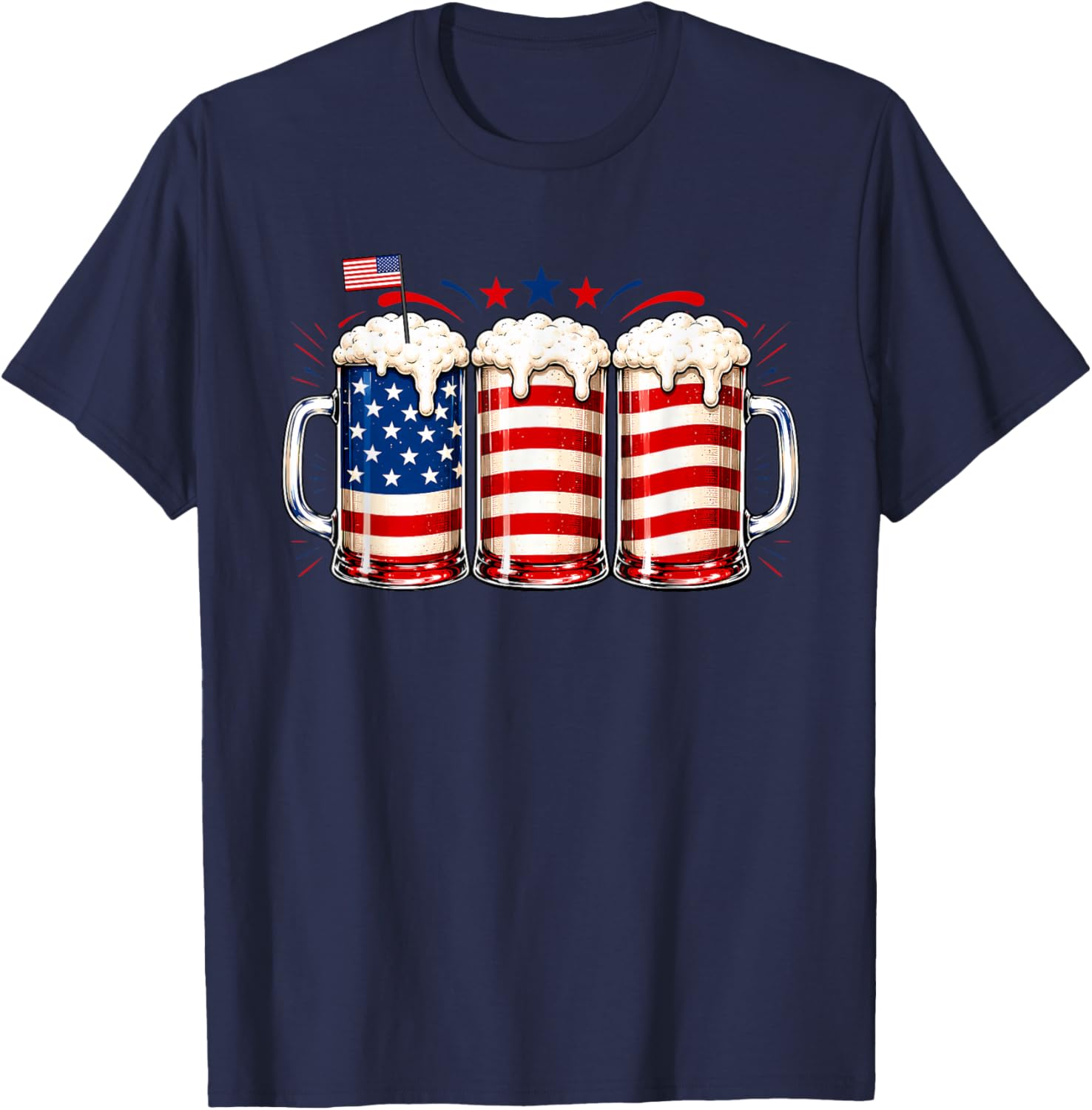 Beer American Flag Fourth of July Drinking USA Patriotic Men T-Shirt - T-Shirt | Navy