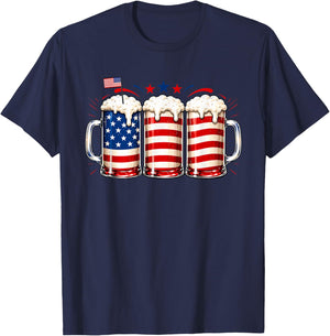 Beer American Flag Fourth of July Drinking USA Patriotic Men T-Shirt - T-Shirt | Navy