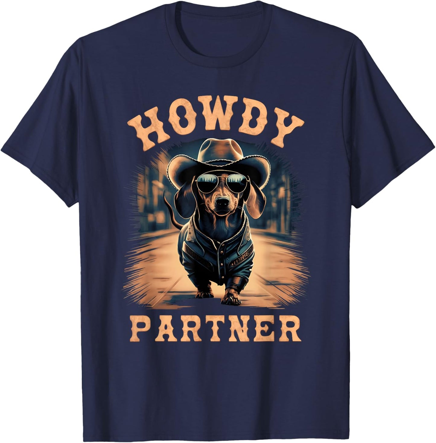 Howdy Partner ready for Rodeo Cowboy Weenie Dog Dachshund T-Shirt - T-Shirt | Navy