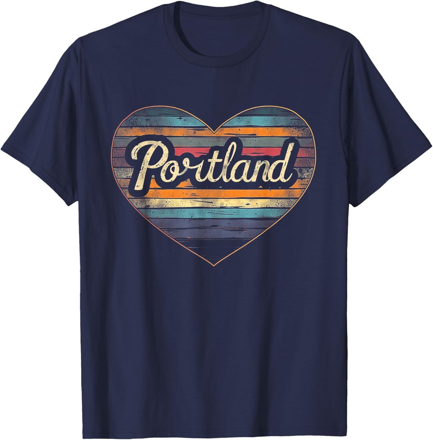 Portland - Heart Vintage Love Women Kids Retro Graphic Cool T-Shirt - T-Shirt | Navy
