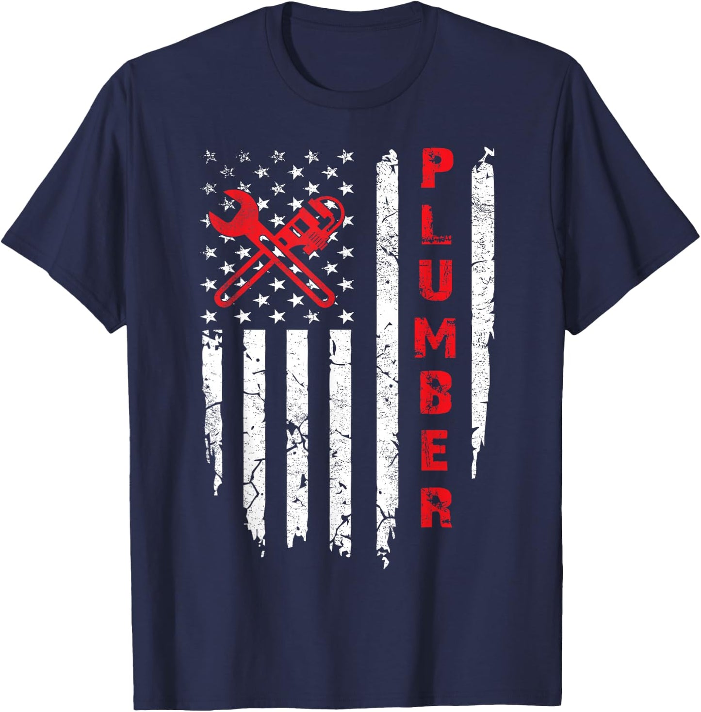 USA American Flag Plumber Men Women Plumbers Patriotic T-Shirt - T-Shirt | Navy