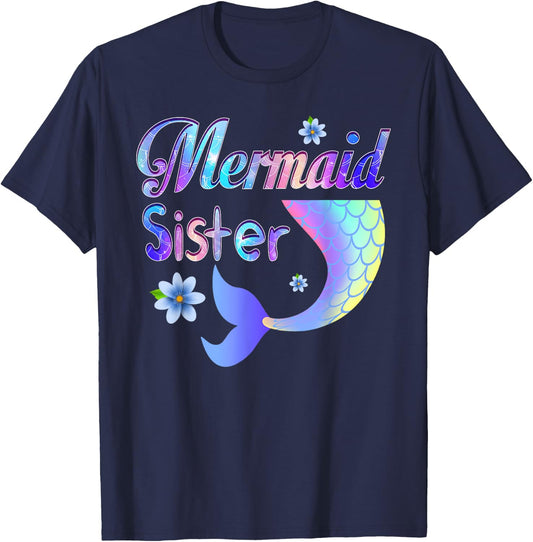 Mermaid Sister Funny Mermaid Sister Matching Party T-Shirt - T-Shirt | Navy