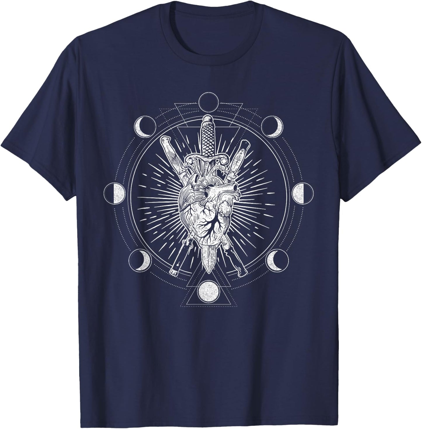 Moon Phase Heart Knife - Blackcraft Tarot T-Shirt - T-Shirt | Navy
