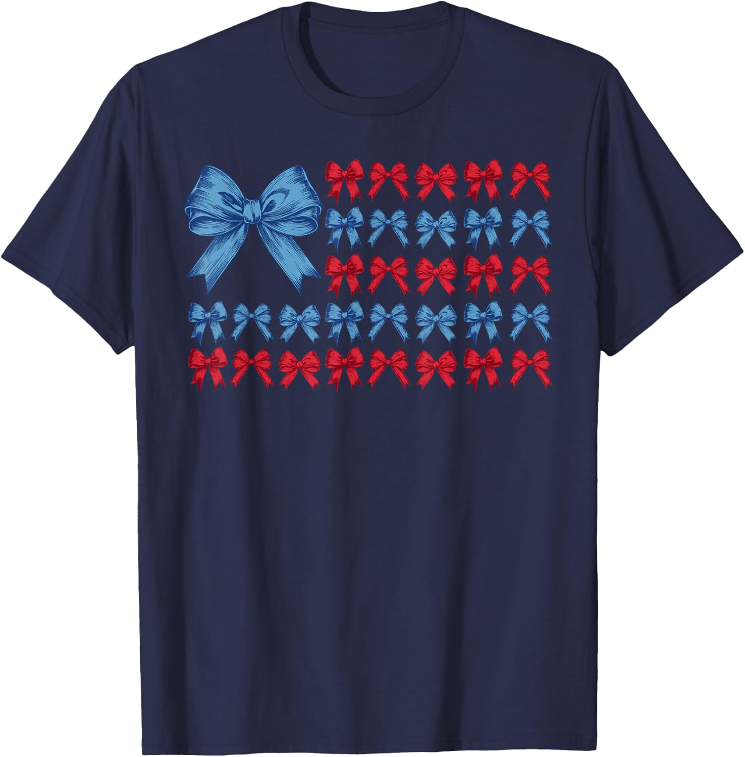Coquette Bow US Flag July 4th Red White Blue American Girly T-Shirt - T-Shirt | Navy