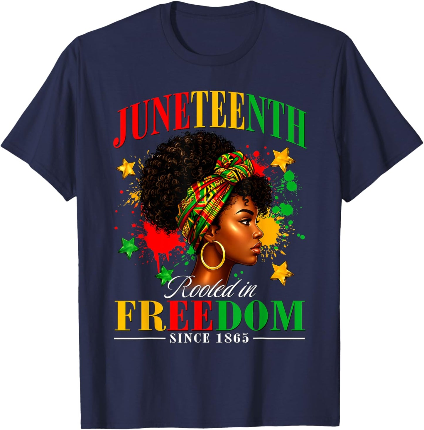 Juneteenth Black Women Rooted in Freedom Juneteenth T-Shirt - T-Shirt | Navy