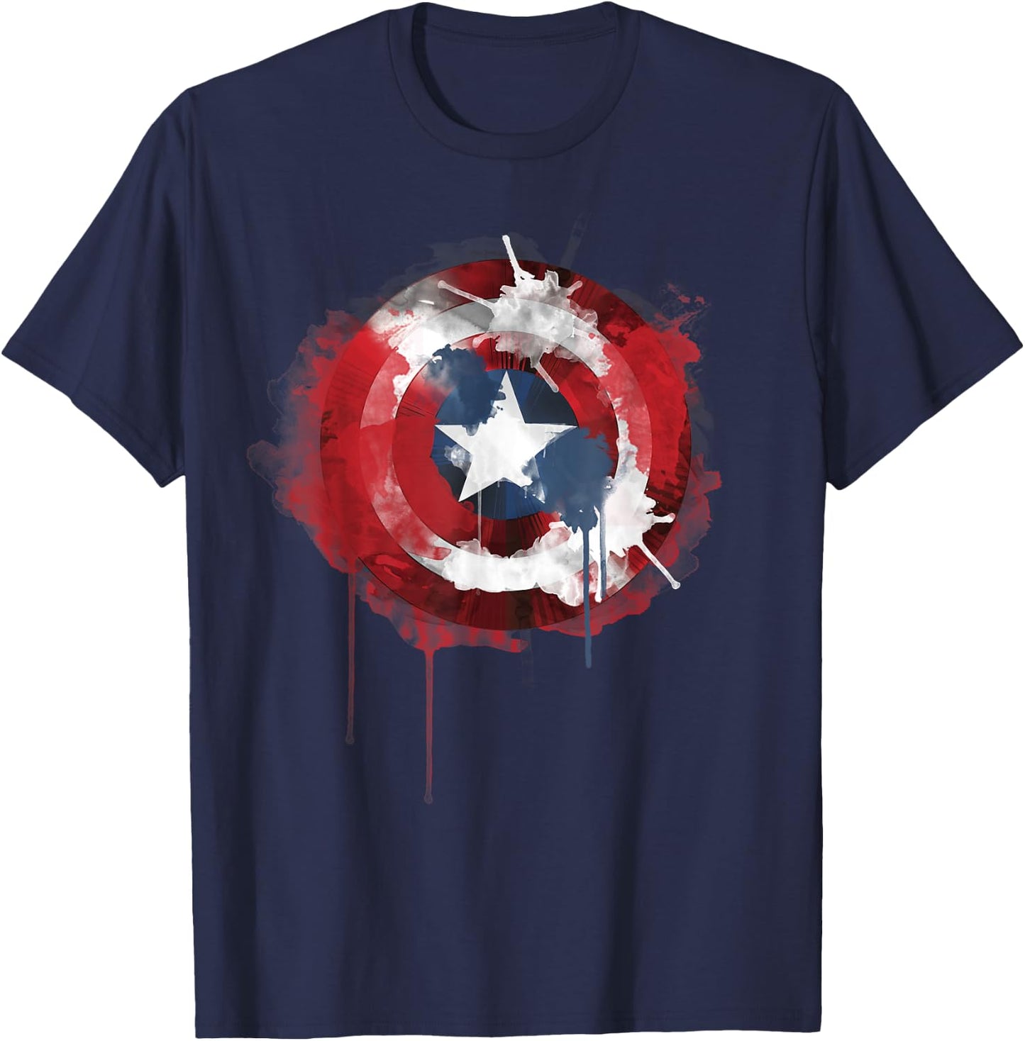 Marvel Avengers Classic Captain America Watercolor Shield T-Shirt - T-Shirt | Navy