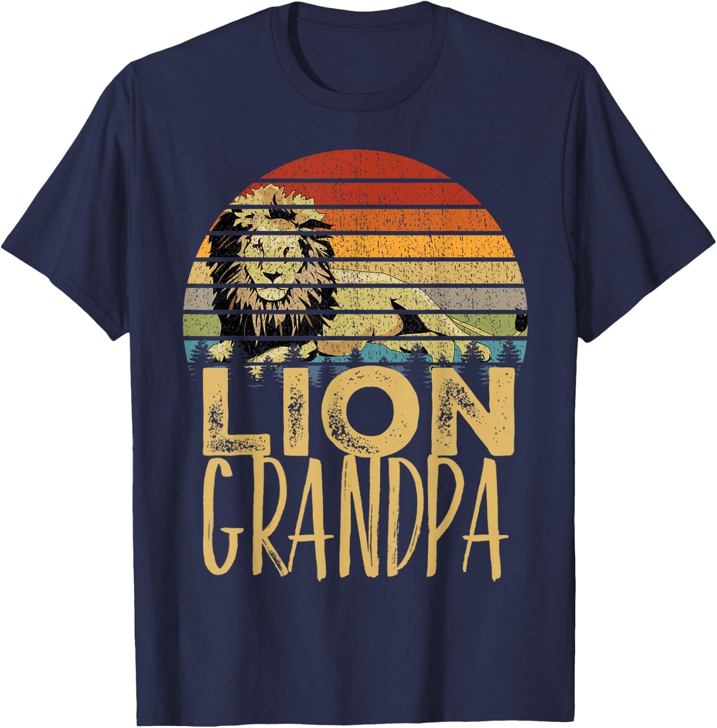 Vintage Lion Grandad Retro Distressed Gift Africa T-Shirt - T-Shirt | Navy