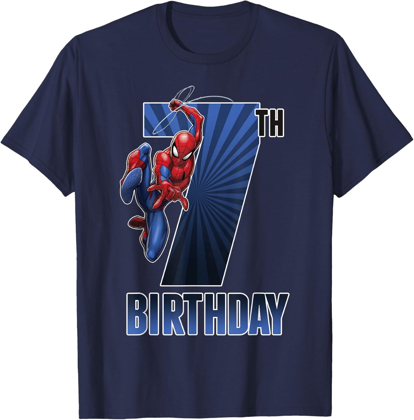 Marvel Spider-Man Swinging 7th Birthday Graphic Small T-Shirt - T-Shirt | Navy
