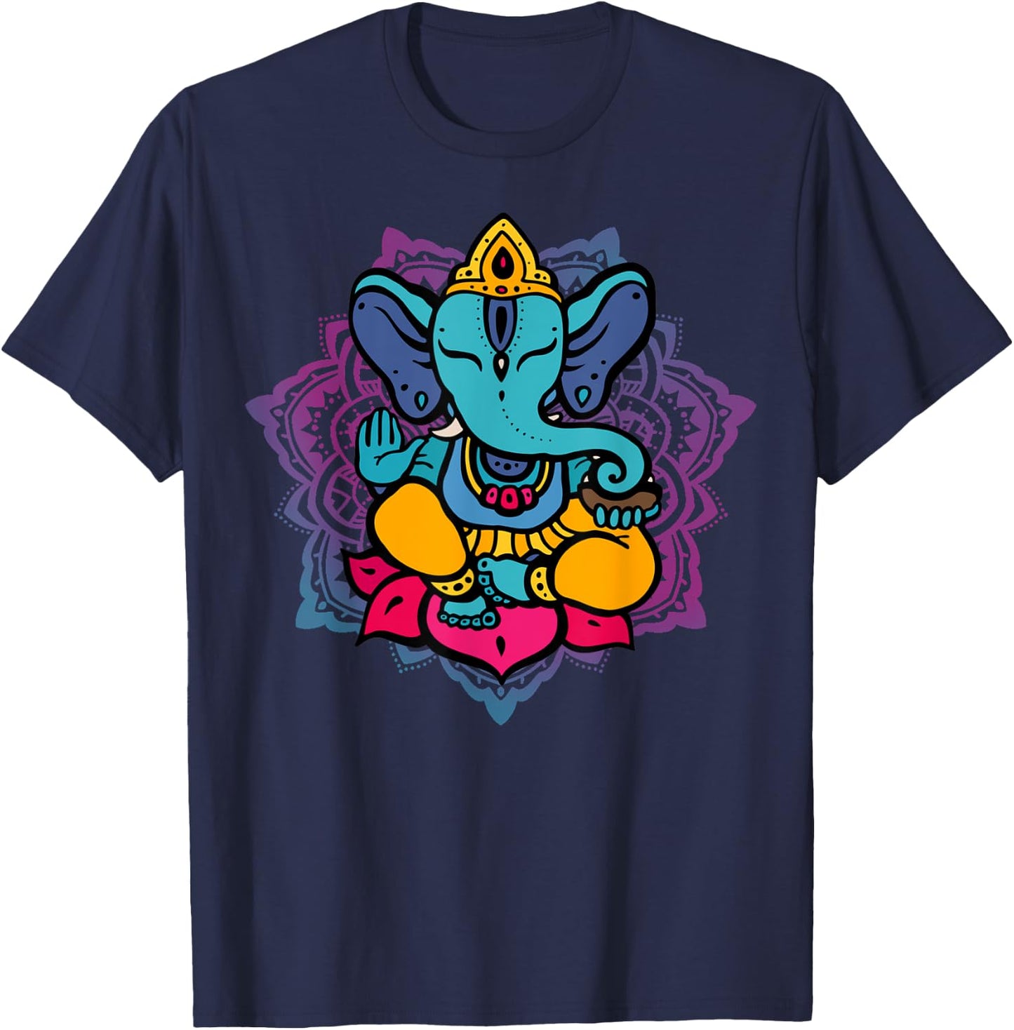 Beautiful Ganesha in Yoga Lotus Meditation Mandala T-Shirt - T-Shirt | Navy