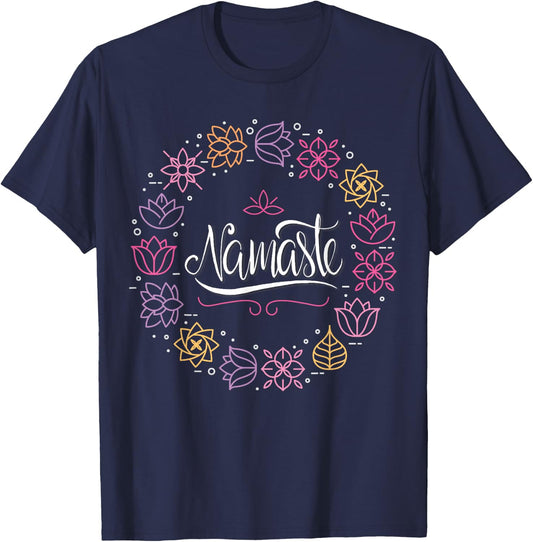 Namaste Flower Of Life Yoga Exercise Meditation Zen Teacher T-Shirt - T-Shirt | Navy
