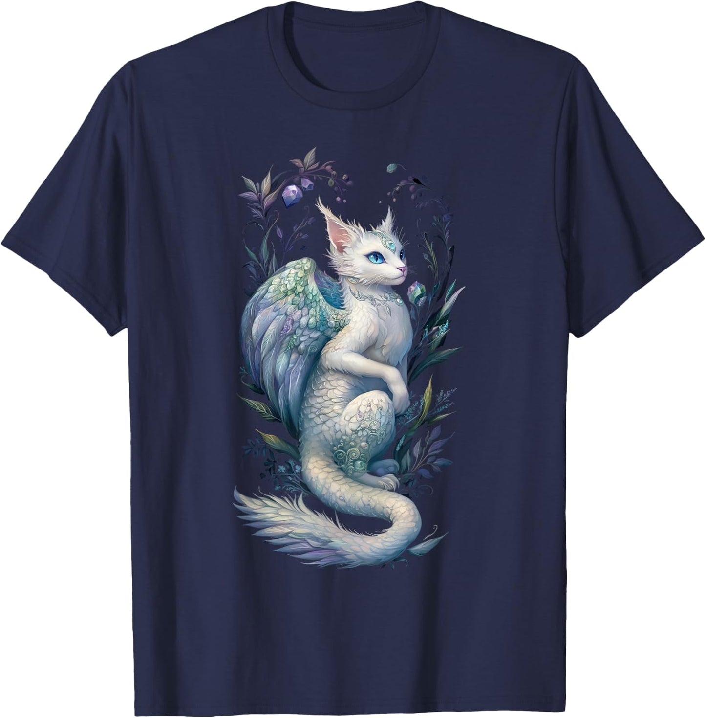 Enchanting Cat Dragon Fairy - Pearl and Gemstone Hues T-Shirt - T-Shirt | Navy