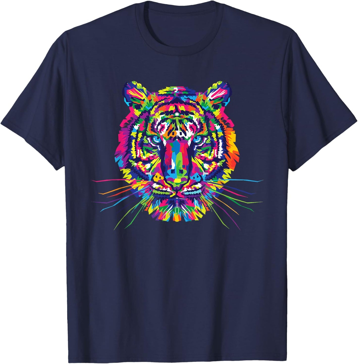 Psychedelic Trippy Rainbow Tiger Head Shirt T-Shirt - T-Shirt | Navy