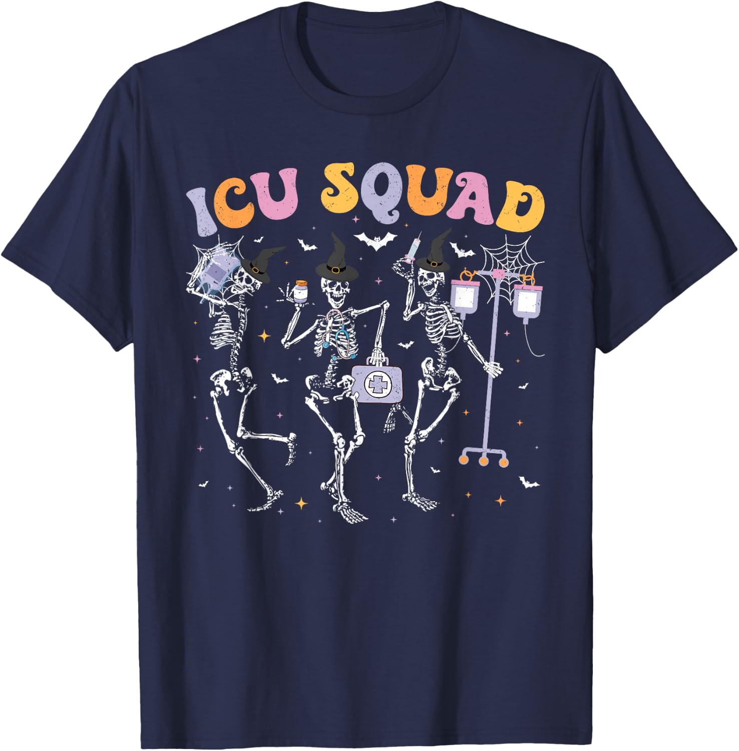 Intensive Care Unit Squad Skeleton ICU Squad Halloween T-Shirt - T-Shirt | Navy