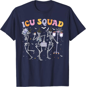 Intensive Care Unit Squad Skeleton ICU Squad Halloween T-Shirt - T-Shirt | Navy