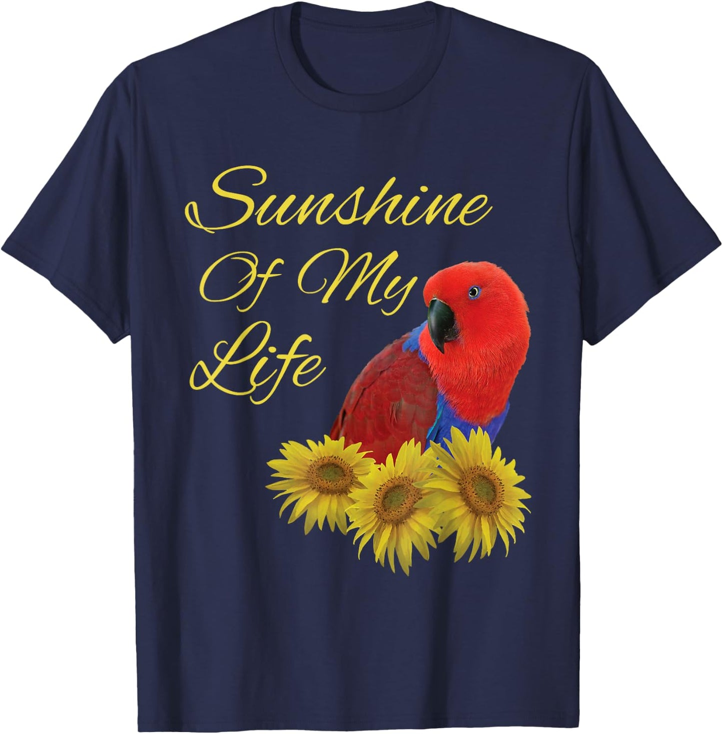 Eclectus Parrot, Female, Sunshine Sunflower T-Shirt - T-Shirt | Navy