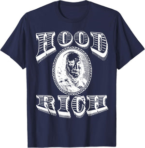 Hood Rich Benjamin Franklin Money Dollar Millionaire T-Shirt - T-Shirt | Navy