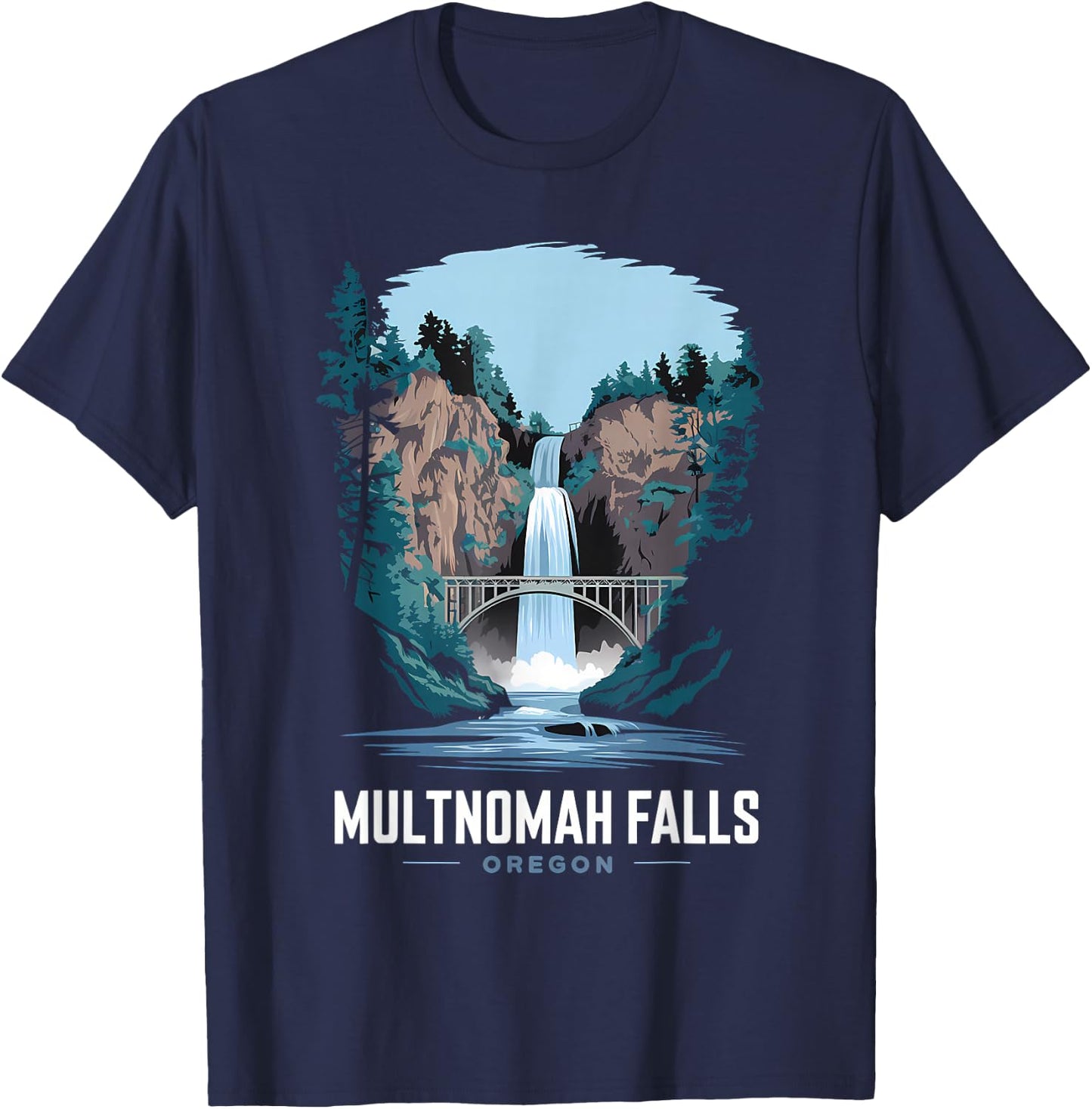 Multnomah Falls Oregon Waterfall Retro Nature Souvenir T-Shirt - T-Shirt | Navy