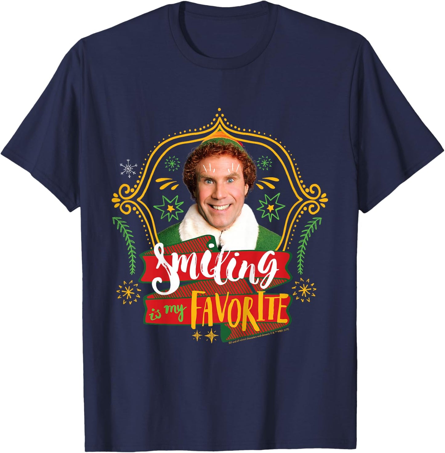 Kids Elf Buddy Smiling Is My Favorite Text Portrait T-Shirt - T-Shirt | Navy