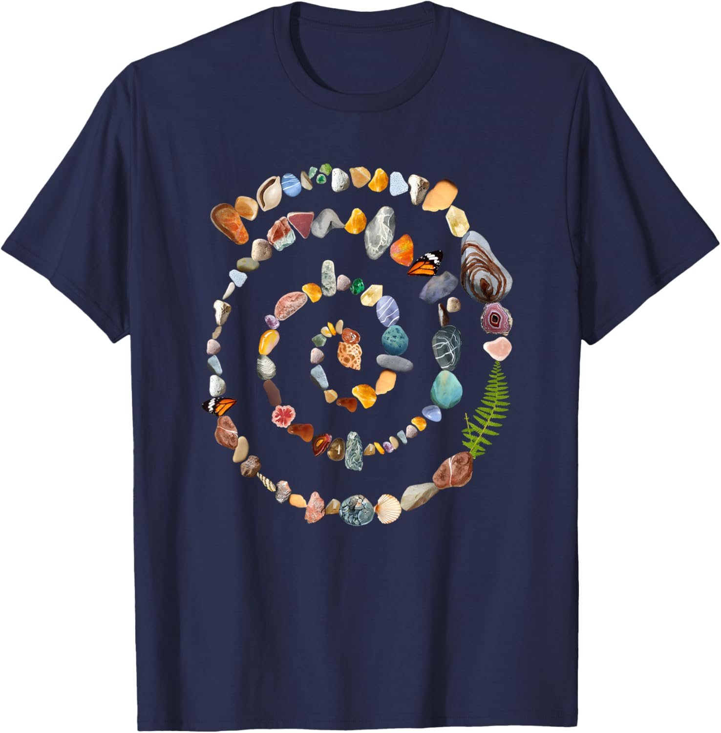 Nature Spiral 90s Ocean Stones Gems Coastal Naturecore T-Shirt - T-Shirt | Navy
