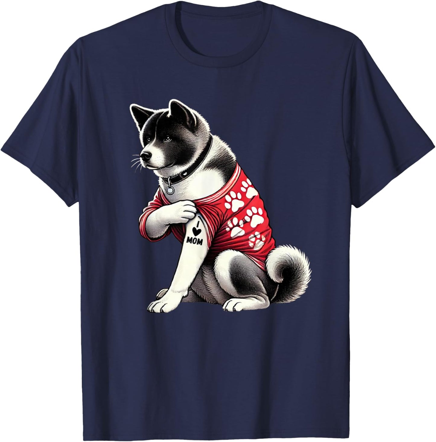 Funny I Love Mom Tattoo Akita Mom T-Shirt - T-Shirt | Navy