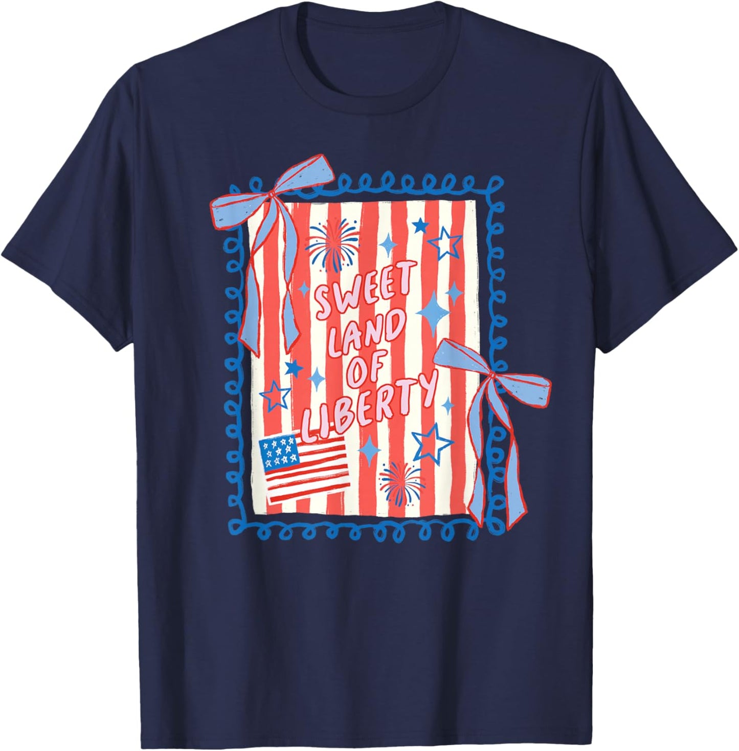 Sweet Land of Liberty Patriotic Coquette USA Bow Flag T-Shirt - T-Shirt | Navy