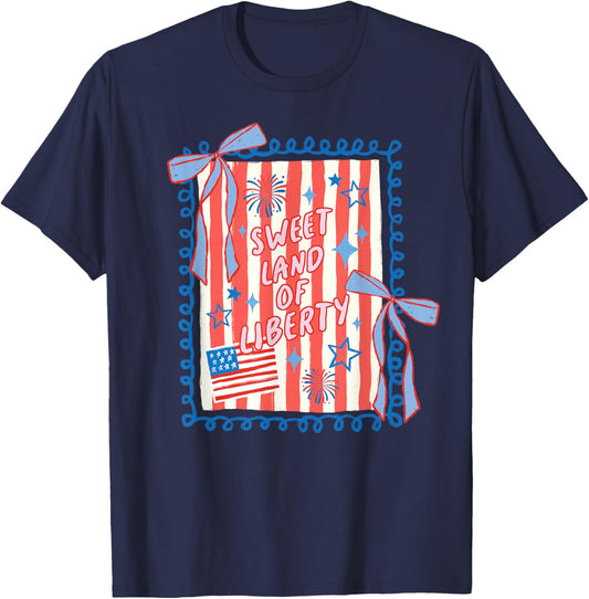 Sweet Land of Liberty Patriotic Coquette USA Bow Flag T-Shirt - T-Shirt | Navy